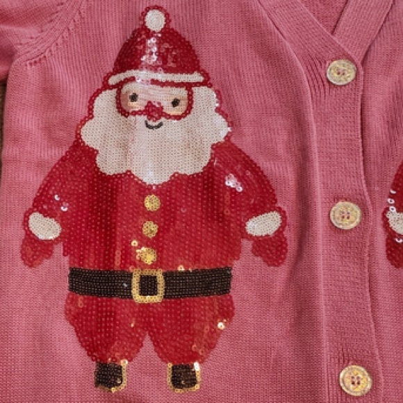 Pink Santa Sequin Tacky Christmas Holiday Cardigan Sweater XL - Picture 4 of 4